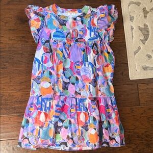TCEC Multicolor Circle Print Mini Dress - Purple, Orange, Blue, Pink